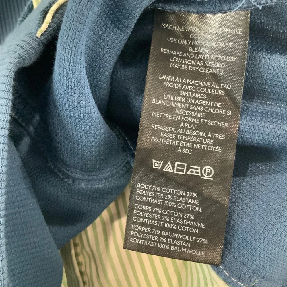 Anthropologie Mixed Media Ruffle Ribbed Striped Button Back Top Blue Medium - Picture 4 of 5